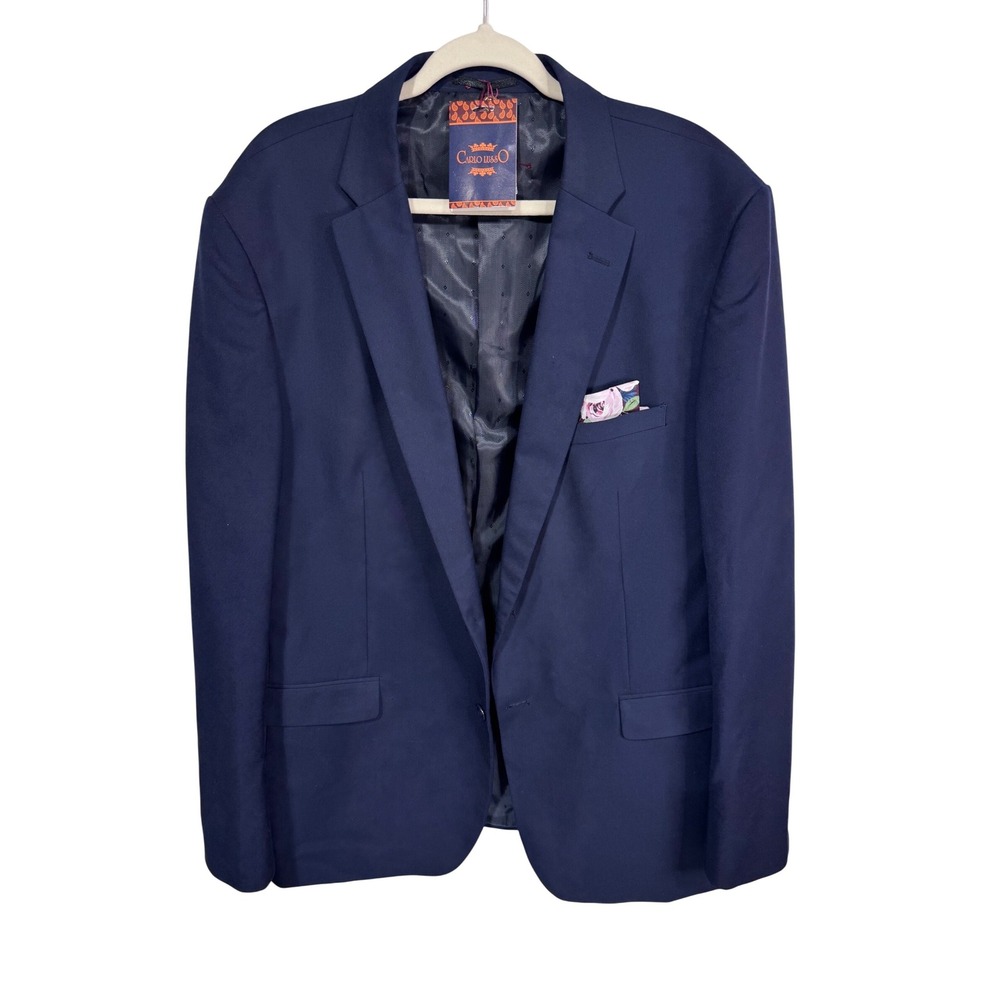 Carlo Lusso Mens Navy Blazer 46L Super Deluxe Microtech Suit Jacket 2 Button New